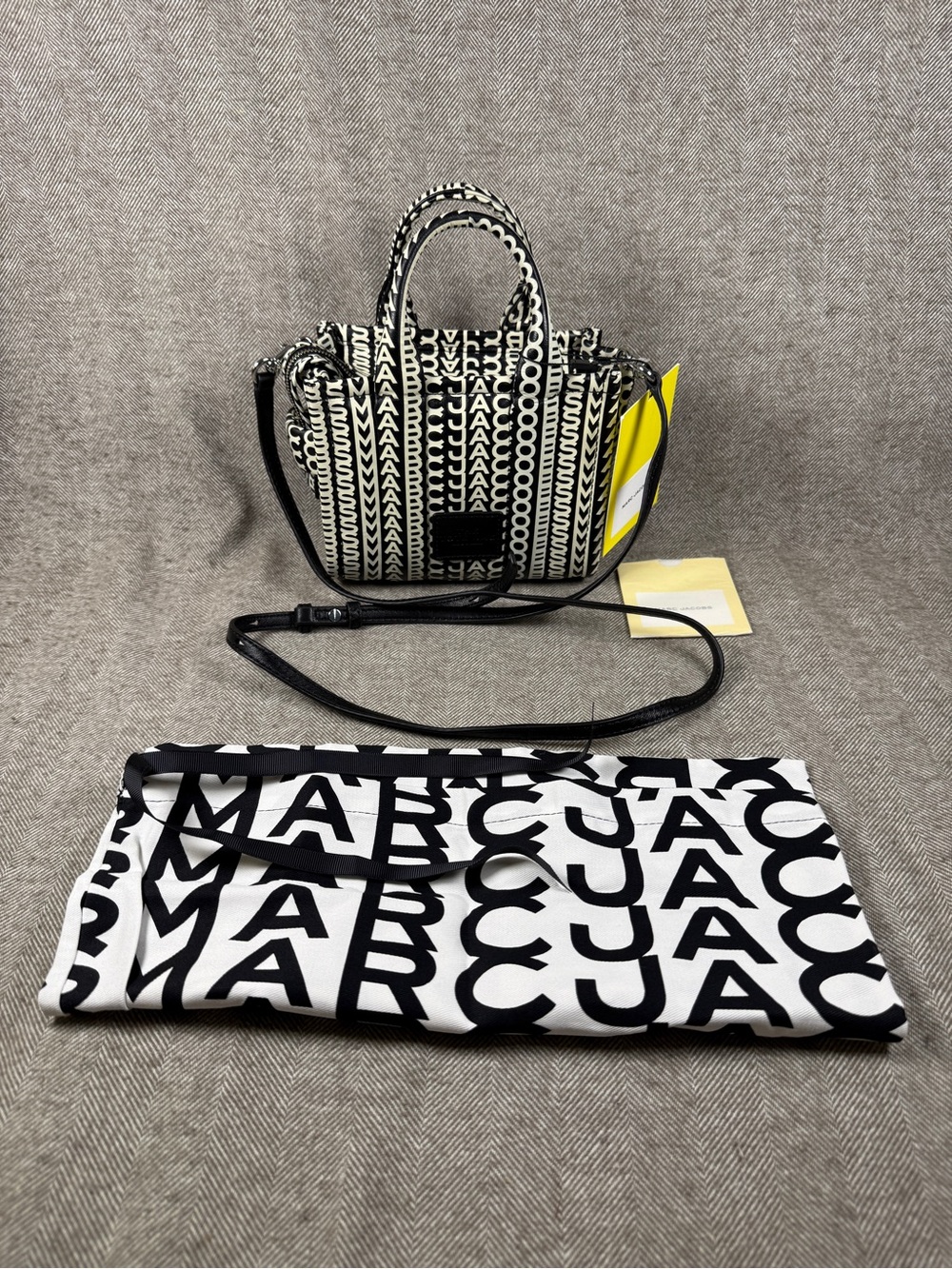 Marc Jacobs Monogram Leather Crossbody Tote Bag in White & Black